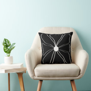 Abstract Elegant Modern Flower Art White on Black Cushion