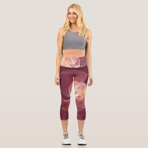 Abstract Elegant Modern Wine Red Fractal Art Capri Leggings