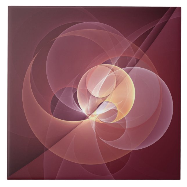 Abstract Elegant Modern Wine Red Fractal Art Ceramic Tile (Front)