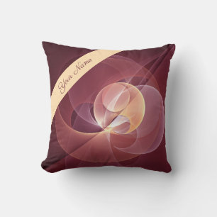 Abstract Elegant Modern Wine Red Fractal Art Name Cushion