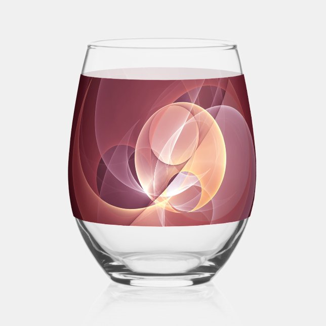 Abstract Elegant Modern Wine Red Fractal Art Stemless Wine Glass (Front)