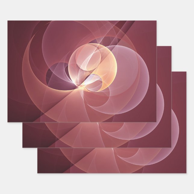 Abstract Elegant Modern Wine Red Fractal Art Wrapping Paper Sheet (Set)