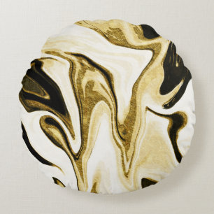Abstract elegant retro digital fluid liquid marble round cushion