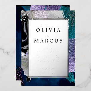 Abstract Elegant Teal Lilac Brush Strokes 