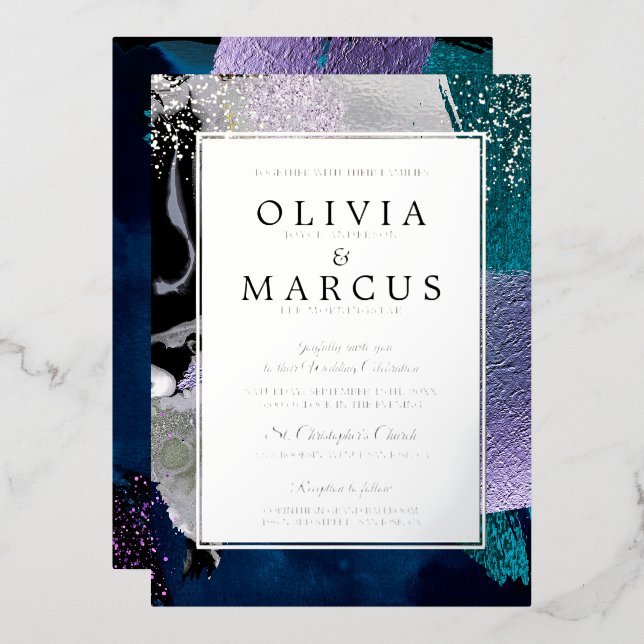 Abstract Elegant Teal Lilac Brush Strokes  (Front/Back)