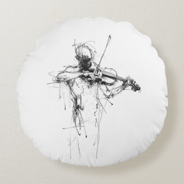 Abstract Elegant Violinist Round Cushion (Front)