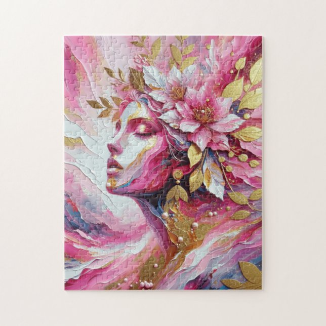 Abstract Elegant woman's face pinks leaves Jigsaw Puzzle (Vertical)