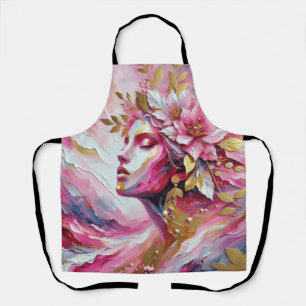 Abstract Elegant woman's face pinks leaves poster Apron