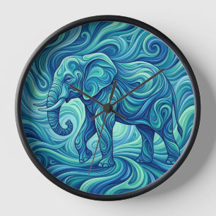 Abstract Elephant Ocean Blue Gradient Art Clocks