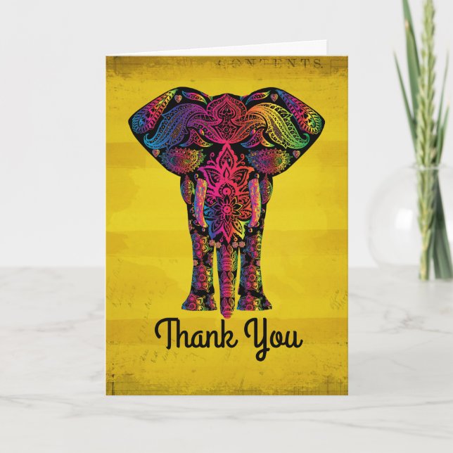Abstract Elephant Ornamental Decorative Thank You Card (Front)