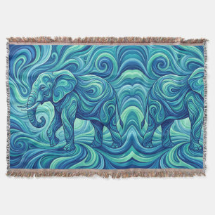 Abstract Elephant Silhouette Ocean Blue Blankets