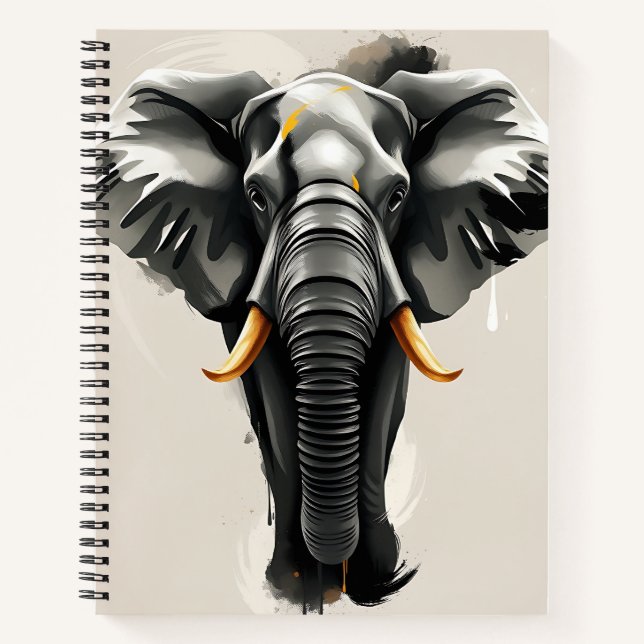Abstract Elephant with Gold Tusks in Neutral Toned Notebook (Front)