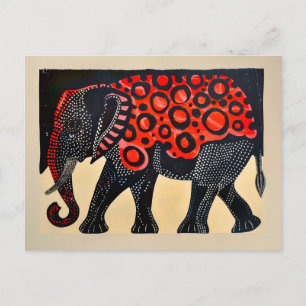 Abstract Elephant with Large Red Circles Holiday Postcard