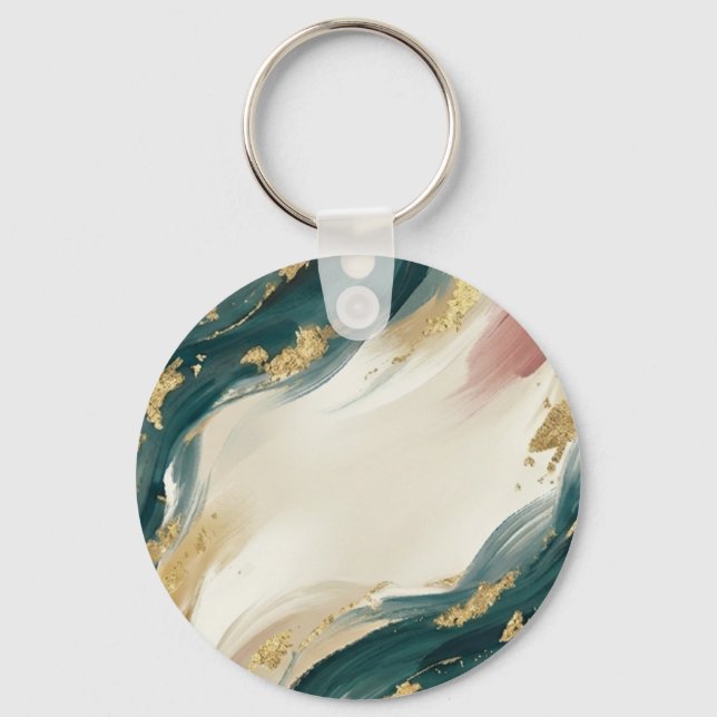 Abstract Emerald & Gold Marble Design Key Ring (Front)