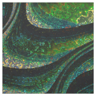 Abstract Emerald Green Gold Black Colored Swirls Fabric