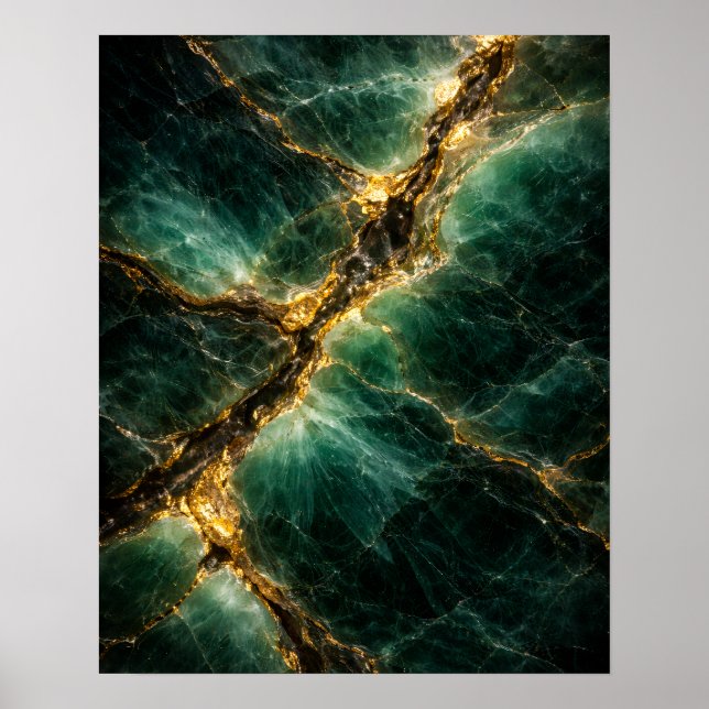 Abstract Emerald Green Jade and Gold Art Poster (Front)