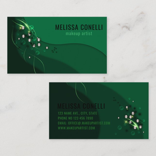 Abstract Emerald Green Layout and Gold Ornaments Business Card (Front/Back)