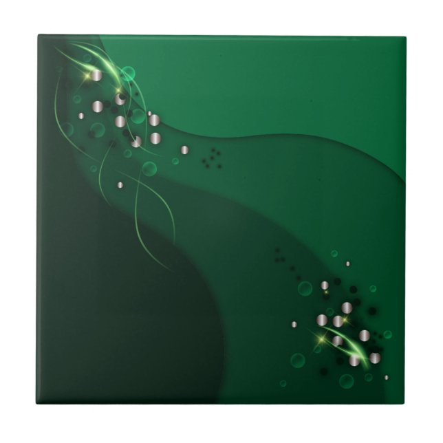 Abstract Emerald Green Layout and Gold Ornaments Ceramic Tile (Front)
