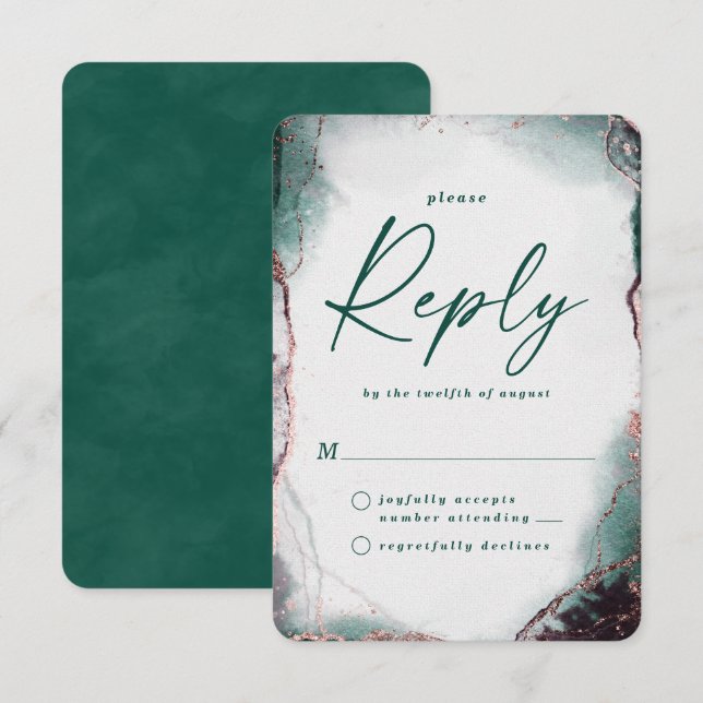 Abstract Emerald Green Wedding RSVP Reply Card (Front/Back)