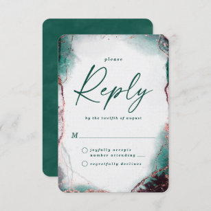 Abstract Emerald Green Wedding RSVP Reply Card