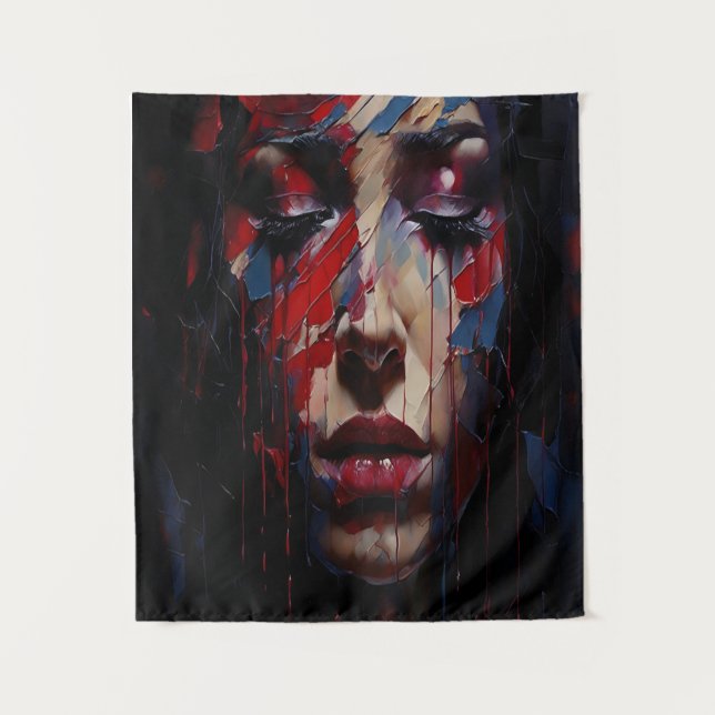 Abstract Emotional Portrait Expressionist Art Tapestry (Front)