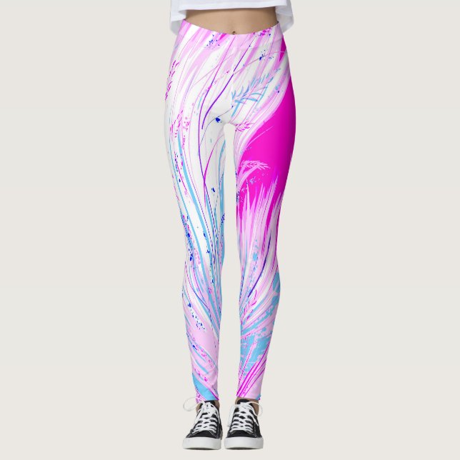 Abstract  Enchanted Garden Pink Magenta  Leggings (Front)