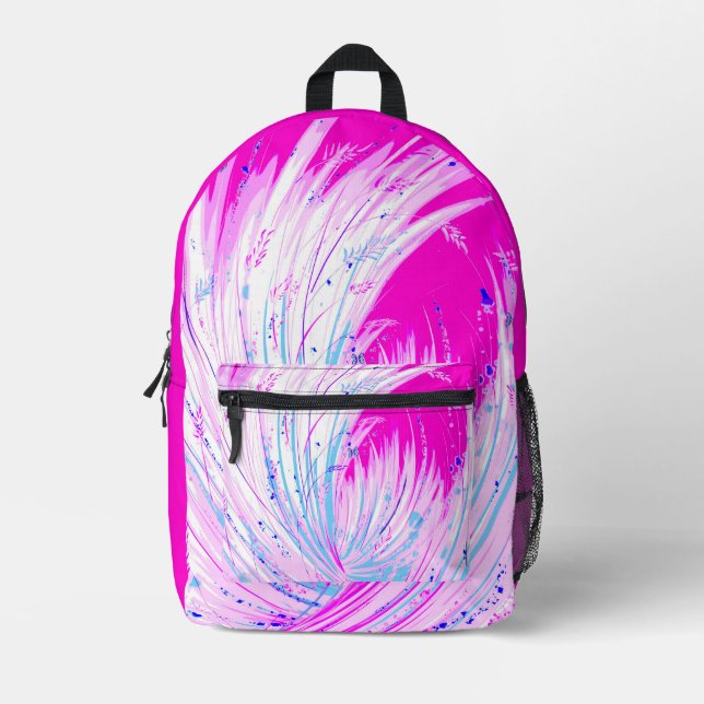 Abstract  Enchanted Garden Pink White Printed Backpack (Front)