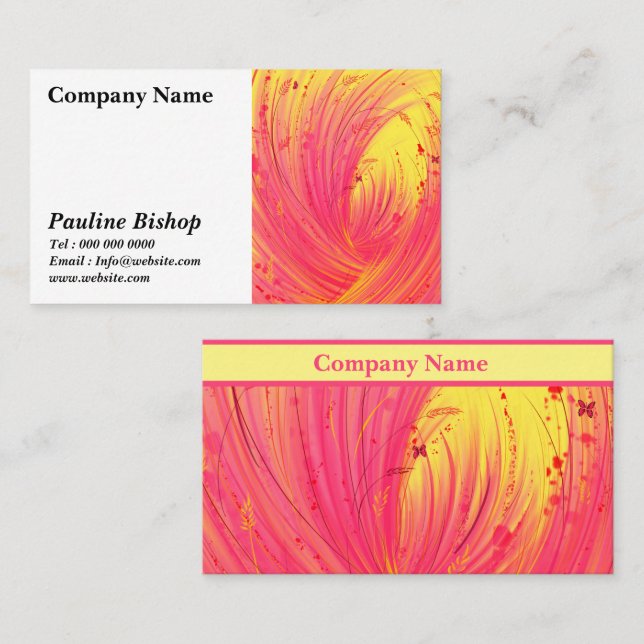 Abstract Enchanted Garden Pink Yellow Business Card (Front/Back)