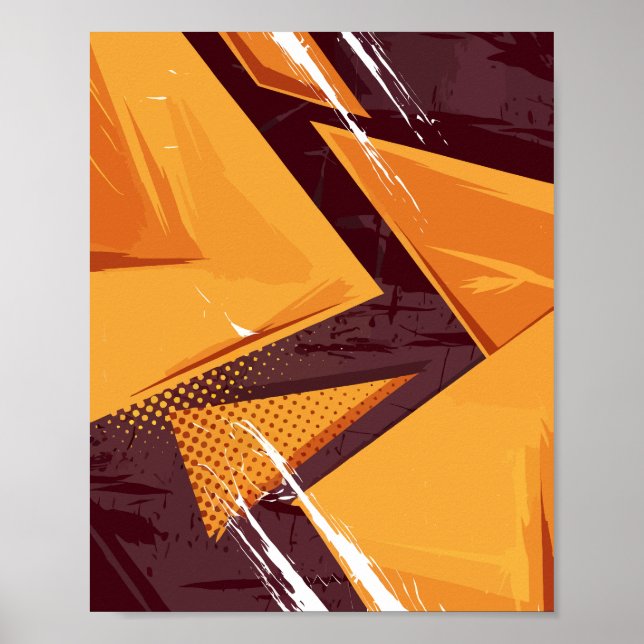 Abstract Energy in Orange Triangles & Dark Brown Poster (Front)