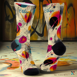 Abstract Energy Socks in Magenta, Orange, and Teal