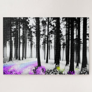 Abstract Enigmatic Black and White Forest Bloom Jigsaw Puzzle