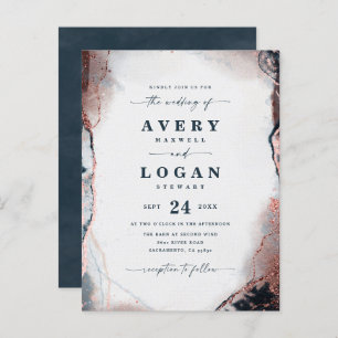 Abstract Ethereal Dark Blue Wedding Invitation