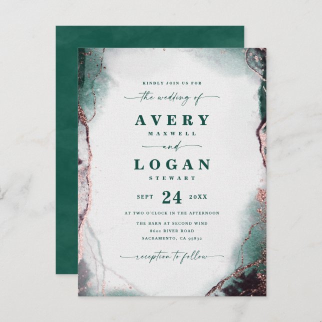 Abstract Ethereal Emerald Green Wedding Invitation (Front/Back)