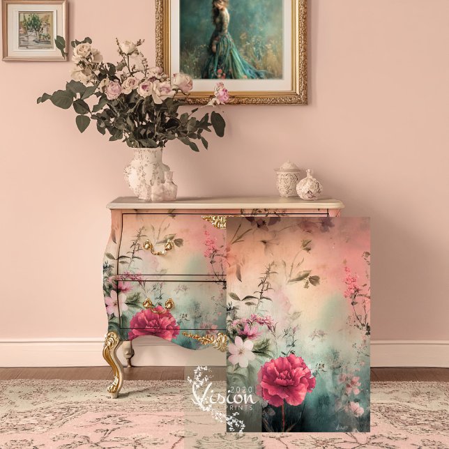 Abstract Ethereal Floral Tissue Paper ( Ethereal Abstract Floral Art and pink carnation, Decoupage Tissue Paper.)