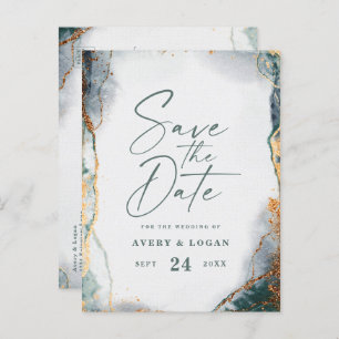 Abstract Ethereal Green Gold Wedding Save The Date Announcement Postcard