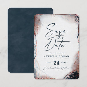 Abstract Ethereal Navy & Rose Gold Wedding Save The Date