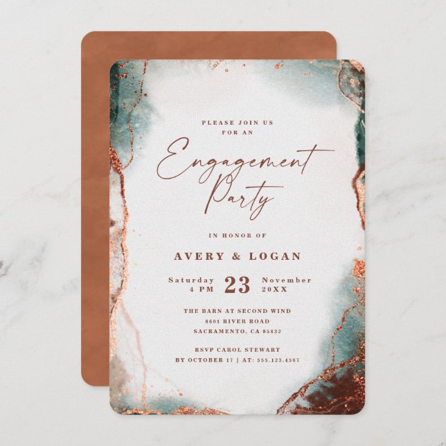Abstract Ethereal Terra Cotta Engagement Party Invitation (Front/Back)
