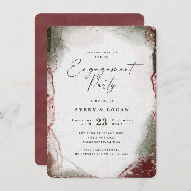Abstract Ethereal Terra Rosa Engagement Party Invitation (Front/Back)