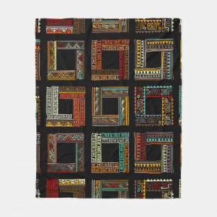 Abstract ethnic frames, seamless pattern fleece blanket
