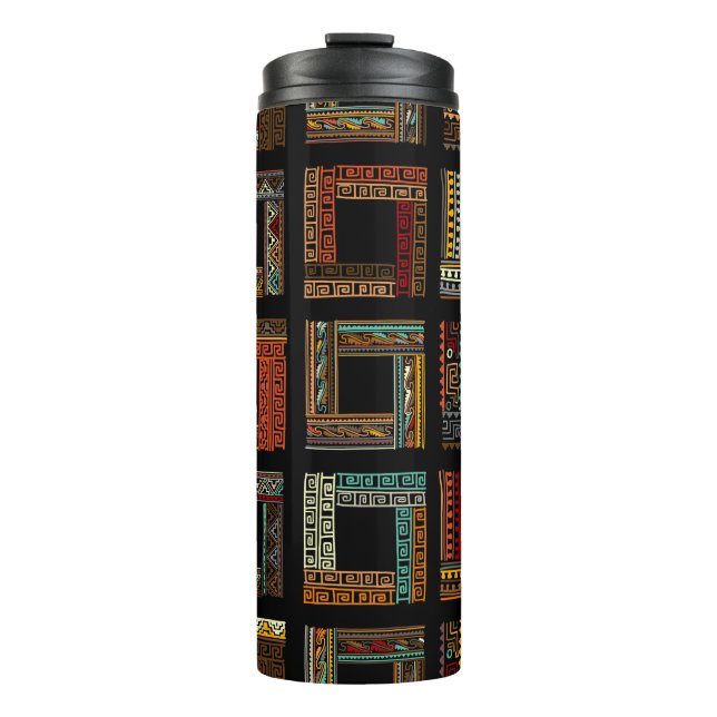 Abstract ethnic frames, seamless pattern thermal tumbler (Front)