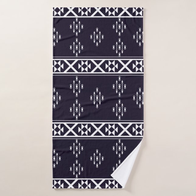 Abstract ethnic geometric pattern design Blue back Bath Towel (Bath Towel)
