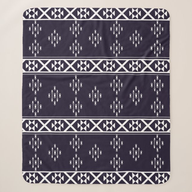 Abstract ethnic geometric pattern design Blue back Sherpa Blanket (Front)