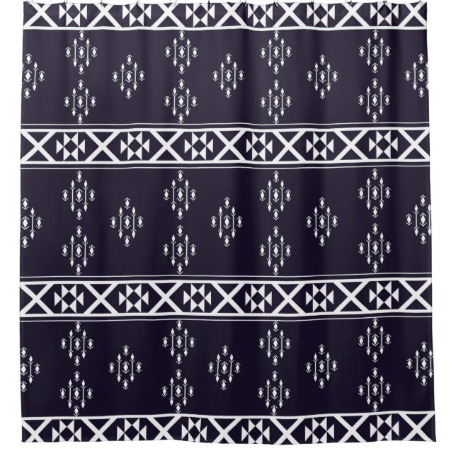Abstract ethnic geometric pattern design Blue back Shower Curtain (Front)