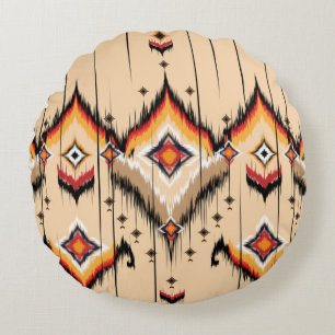 Abstract ethnic geometric pattern design, illustra round cushion