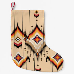 Abstract ethnic geometric pattern design, illustra small christmas stocking