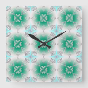 abstract ethnic geometric teal pattern. square wall clock