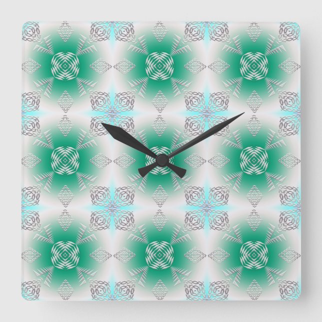 abstract ethnic geometric  teal pattern. square wall clock (Front)