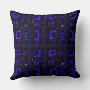 Abstract Ethnic Matrix - Black Indigo Blue Green Cushion