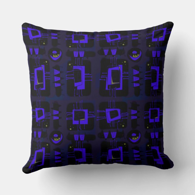 Abstract Ethnic Matrix - Black Indigo Blue Green Cushion (Back)
