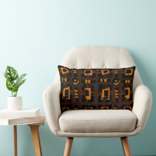 Abstract Ethnic Matrix - Dark Brown Orange Lumbar Cushion